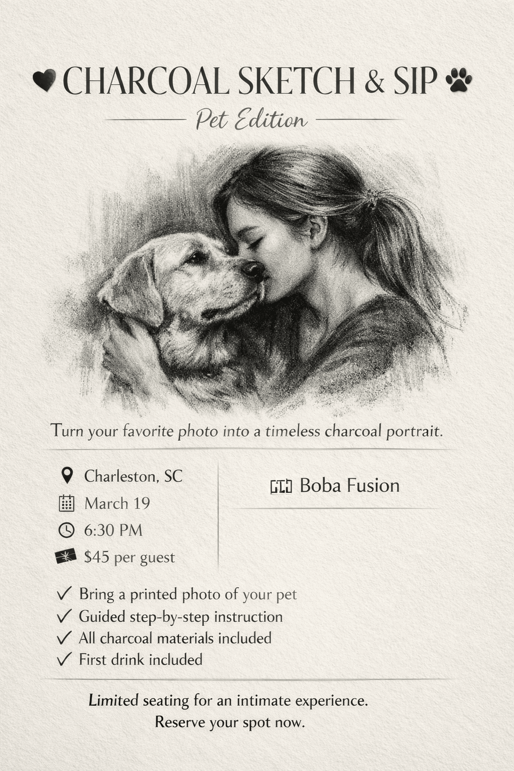 March 19th @6pm boba fusion hand drawn design by Art with angel