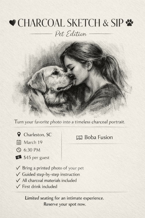 March 19th @6pm boba fusion hand drawn design by Art with angel