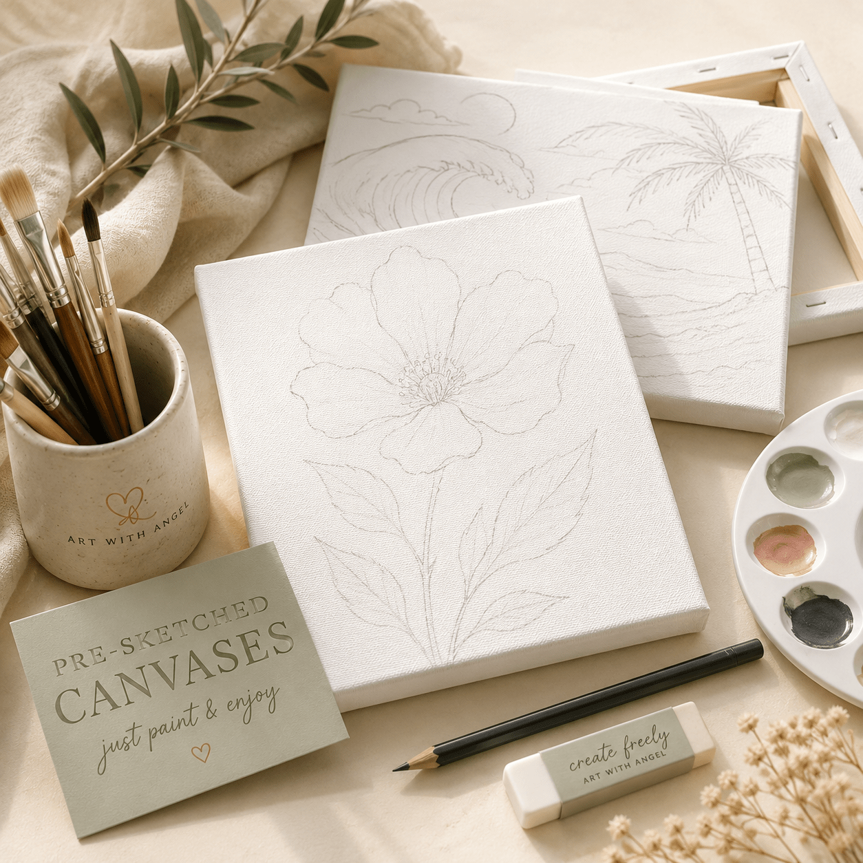 Pre-Sketched Canvas hand drawn design by Art with angel